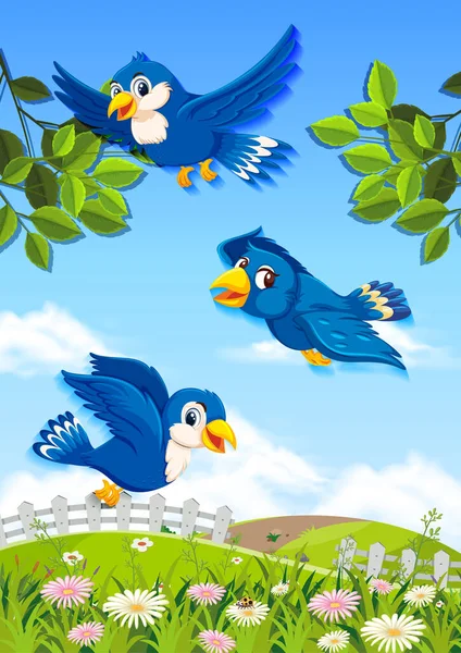 Feliz Pájaro Naturaleza Ilustración — Vector de stock