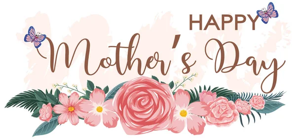 Wzór Wzór Szczęśliwy Dzień Matki Różowymi Różami Ilustracja — Wektor stockowy