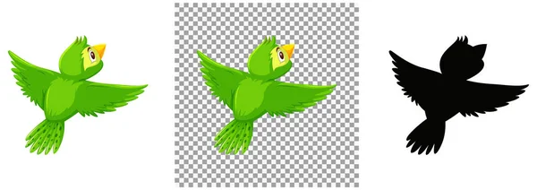 Carino Verde Uccello Cartone Animato Personaggio Illustrazione — Vettoriale Stock
