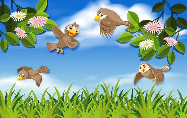 Doğada Uçan Kuşlar — Stok Vektör