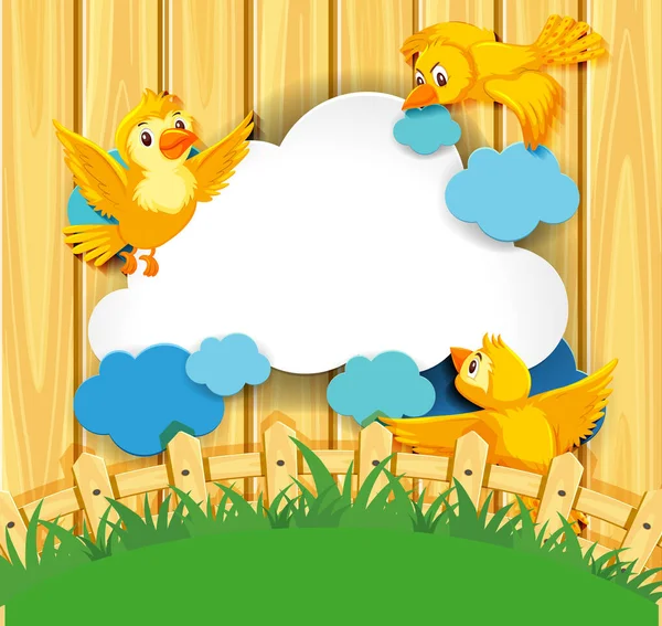 Bird Banner Template Cerca Madeira Fundo Ilustração —  Vetores de Stock