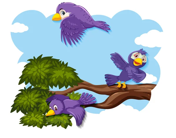 Feliz Pájaro Volando Naturaleza Ilustración — Vector de stock