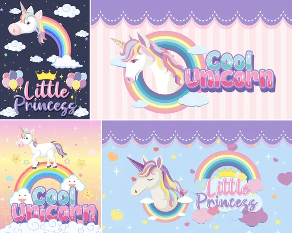 Pastel arkaplan renk illüstrasyonunda şirin tek boynuzlu at afişi