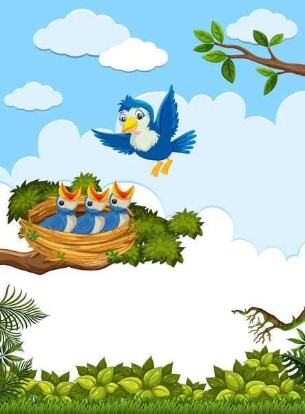 Chicks Its Mother Bird Nature Illustration — Stock Vector