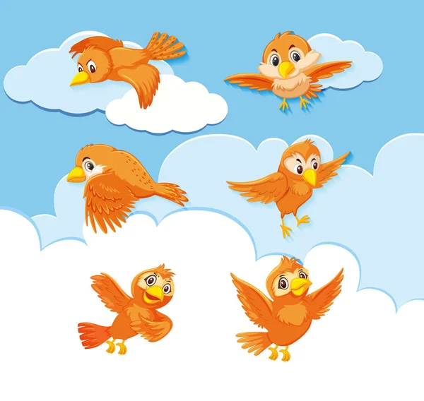 Set Bird Character Sky Background Illustration — Stock Vector