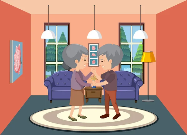 Background Scene Old Couple Staying Home Illustration — Stock Vector