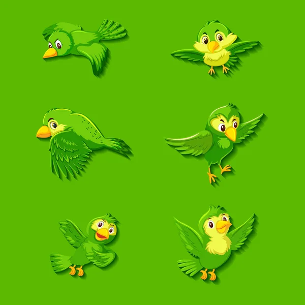 Lindo Pájaro Verde Dibujo Animado Carácter Ilustración — Vector de stock