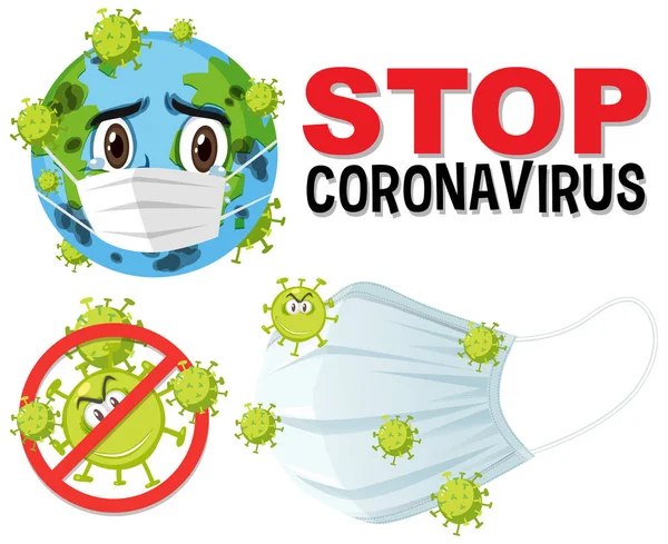 Stop Tanda Teks Coronavirus Dengan Ilustrasi Coronavirus - Stok Vektor