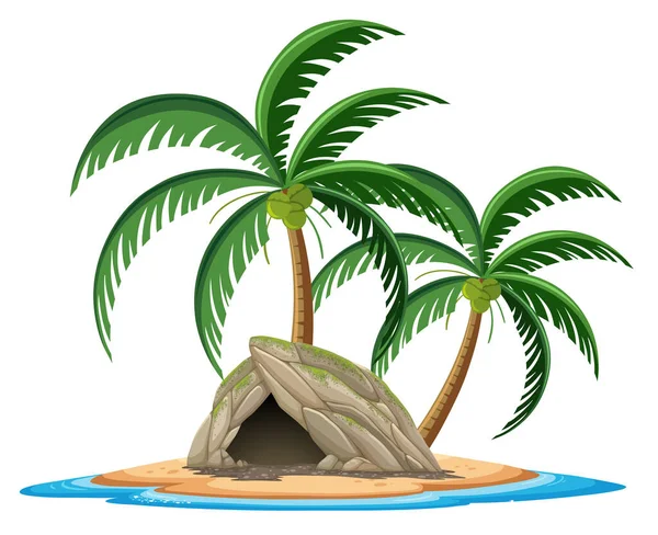 Steinhöhle Auf Der Tropischen Insel Cartoon Stil Auf Weißem Hintergrund — Stockvektor