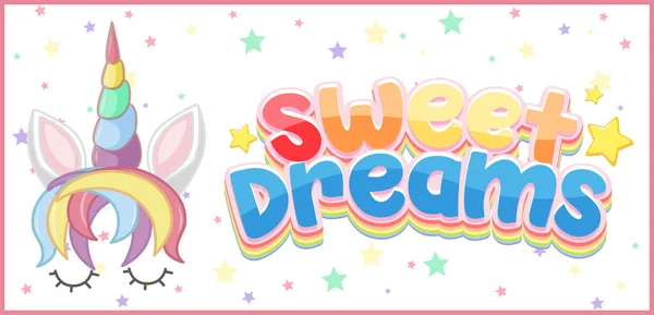 Logo Sweet Dreams Couleur Pastel Avec Licorne Mignonne Petite Illustration — Image vectorielle