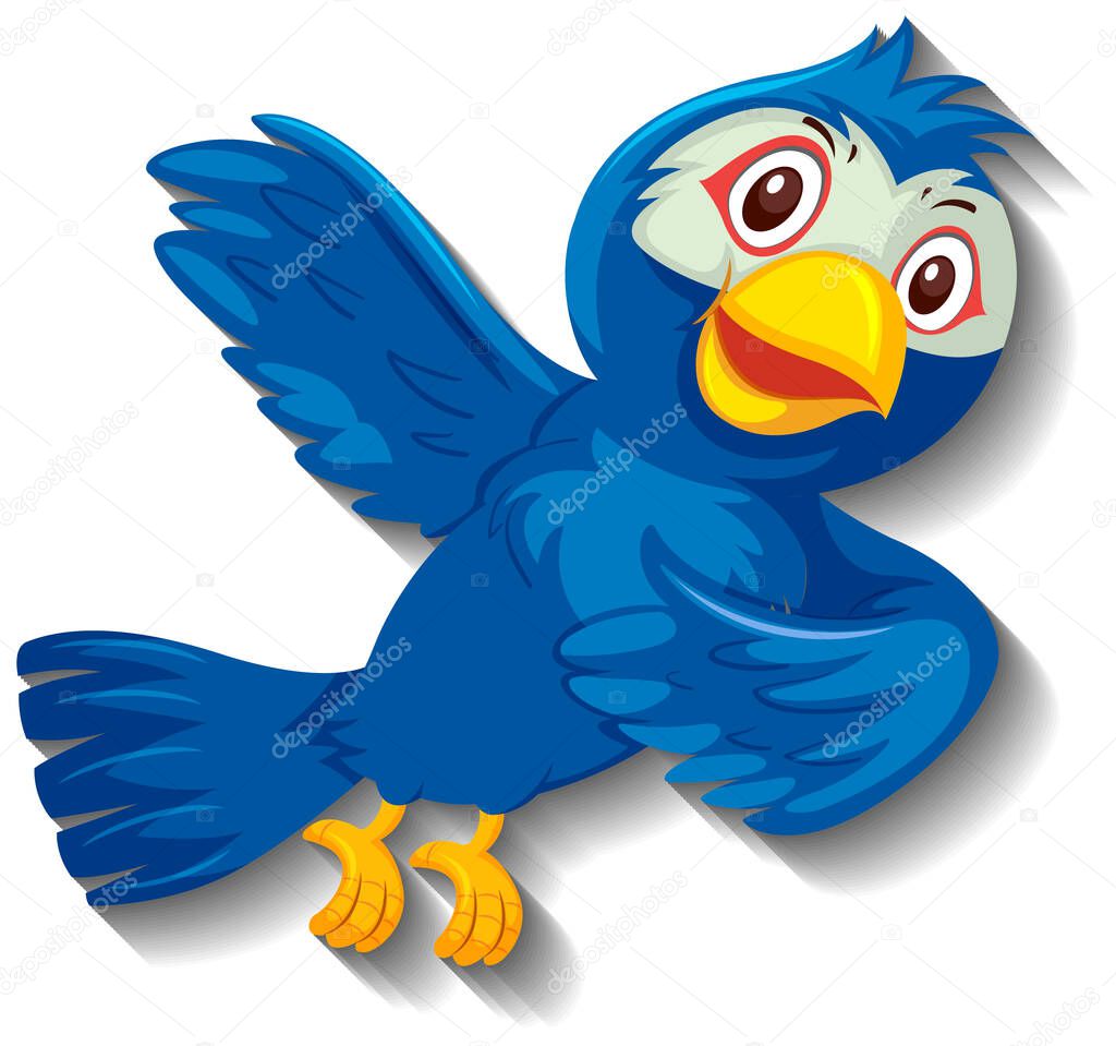 Cute blue bird cartoon character illustration