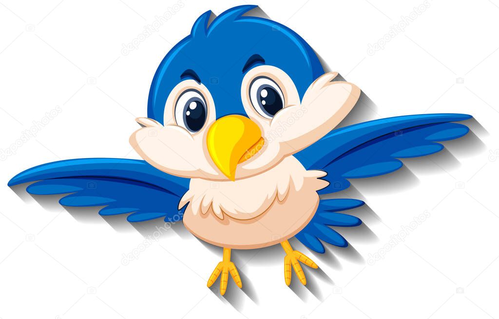 Cute blue bird cartoon character illustration