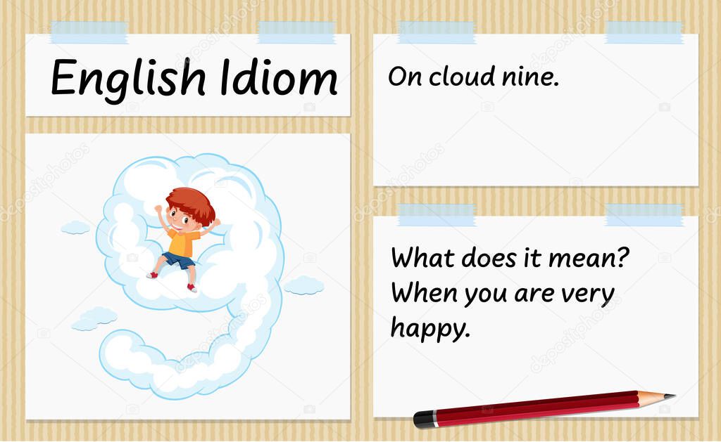 English idiom on cloud nine template illustration