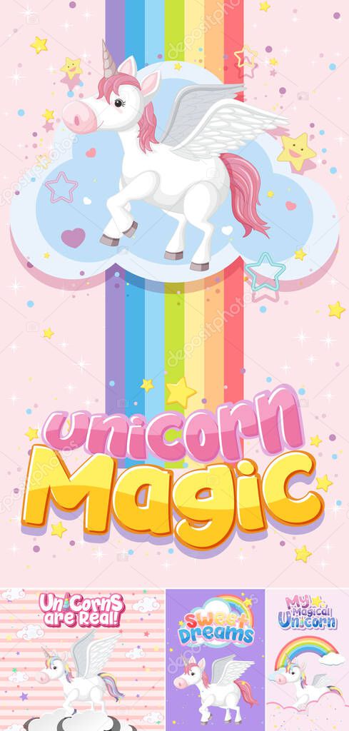 Cute unicorn banner on pastel background color illustration