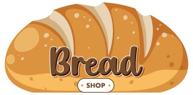 Fırın markaları ve logoları için stilize edilmiş metni olan altın kahverengi ekmeğin vektör çizimi.