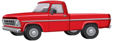 Detaylı çizgileri, gölgesi ve klasik tasarımı olan klasik kırmızı bir kamyonetin vektör çizimi.