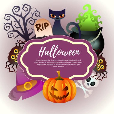 Şablon helloween cadı sihirli ot kabak kafatası ile