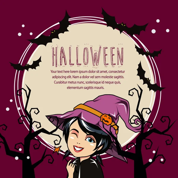 Halloween Karte Mit Cartoon Hexe — Stockvektor