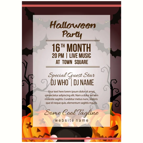 Modelo Cartaz Festa Halloween Com Abóbora Rosto Engraçado — Vetor de Stock