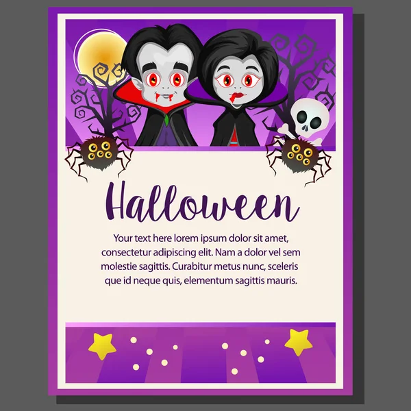 Roxo Feliz Halloween Tema Cartaz Dracula —  Vetores de Stock