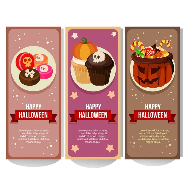 Coleção Banner Halloween Com Trata Estilo Plano —  Vetores de Stock
