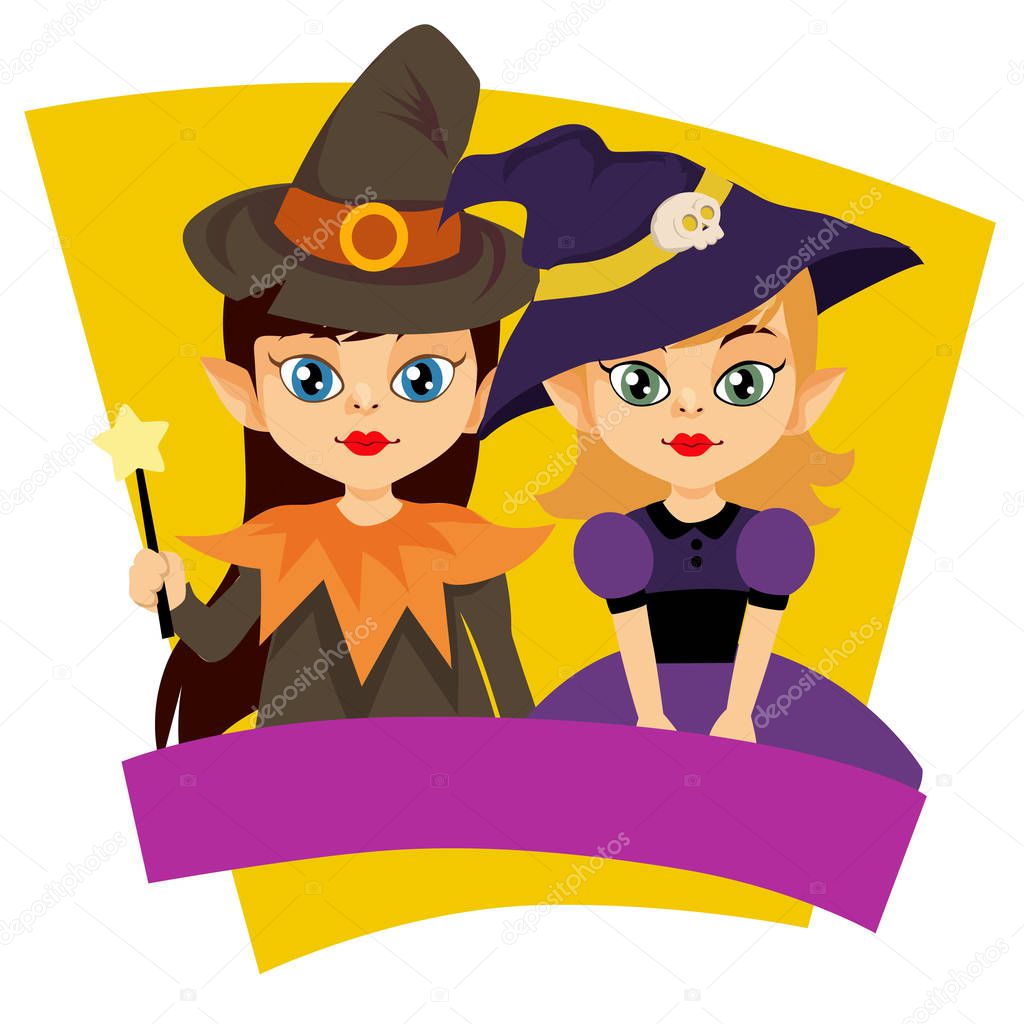 halloween wizard and witch cartoon