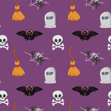 Cadılar Bayramı desen arka plan süpürge sopası mezar