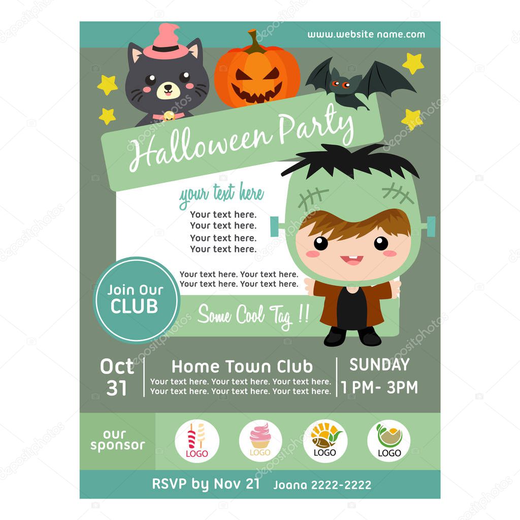 halloween party poster with frankenstein costume kids