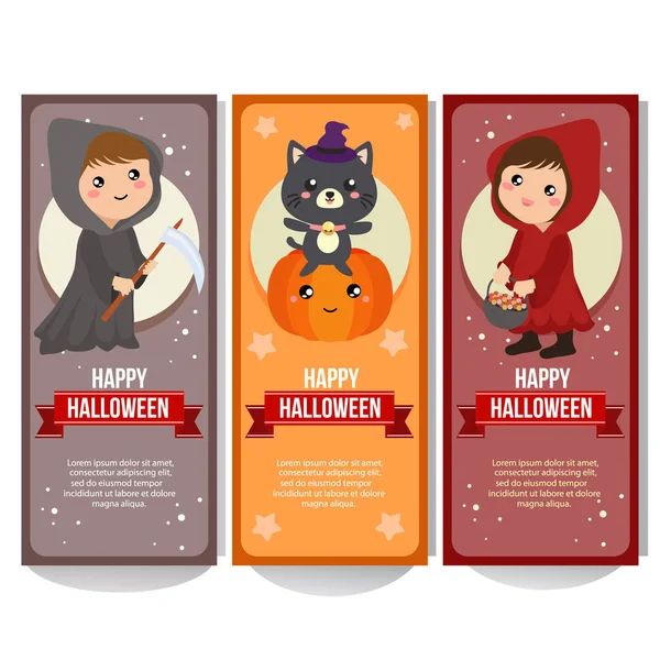 Colección Banner Halloween Con Traje Niños — Vector de stock