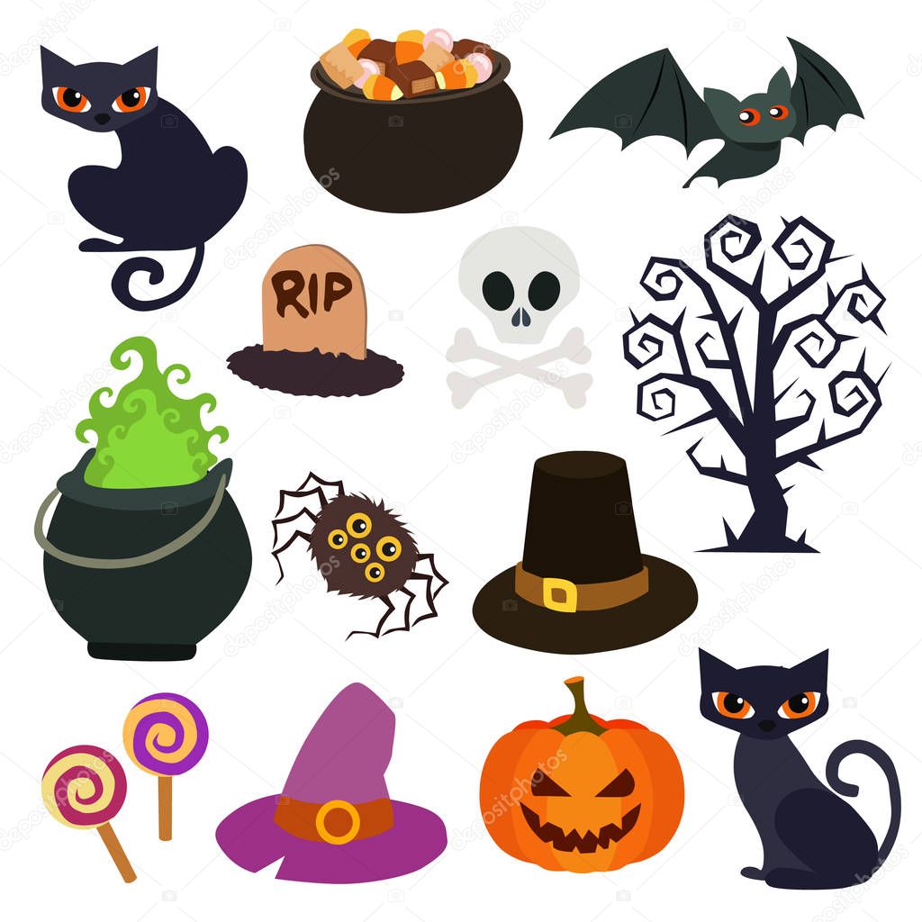 halloween element set collection in flat style