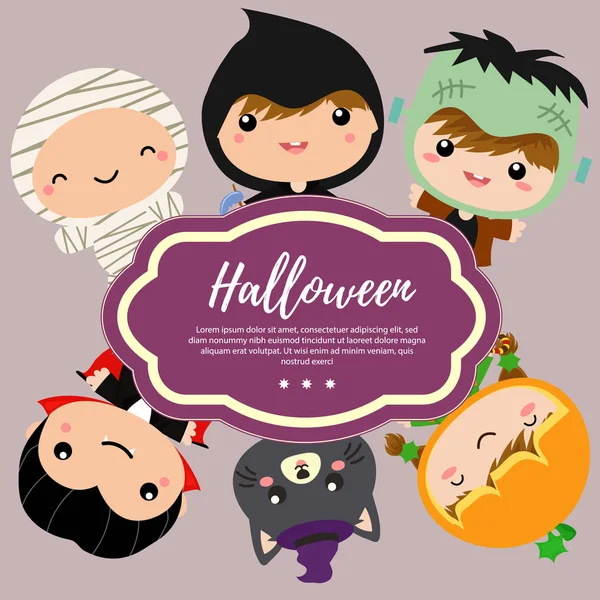 Plantilla Halloween Con Traje Niños — Vector de stock