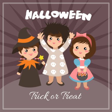 Cadılar Bayramı kartı sevimli karakterler ile