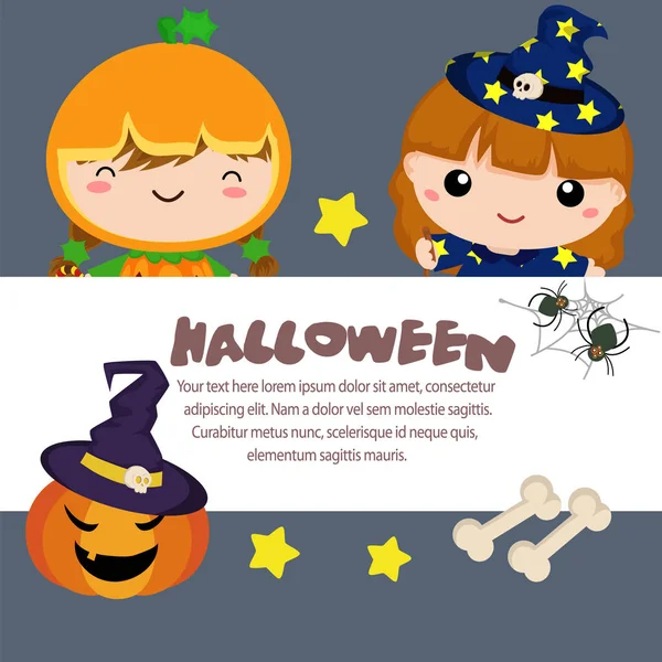 Halloween Vorlage Kürbis Hexe Mädchen — Stockvektor