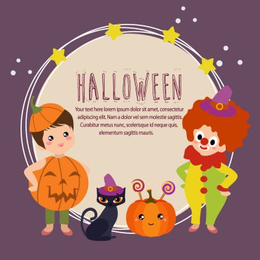 Cadılar Bayramı kartı palyaço çocuklarla