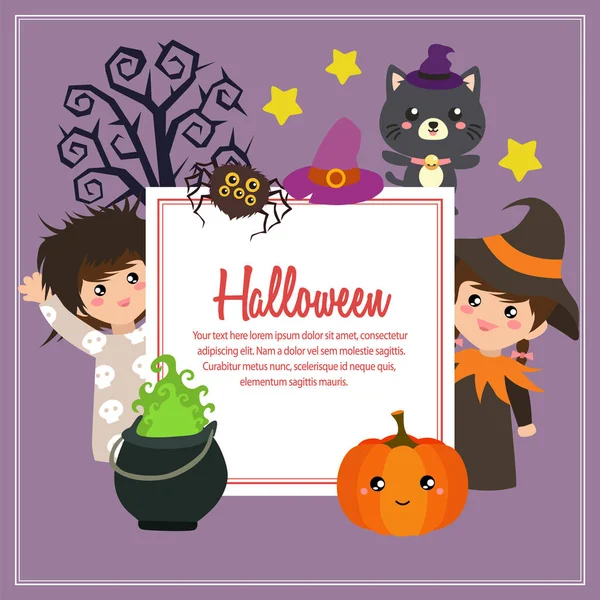 Halloween Kinder Kostüme Quadratischen Text — Stockvektor