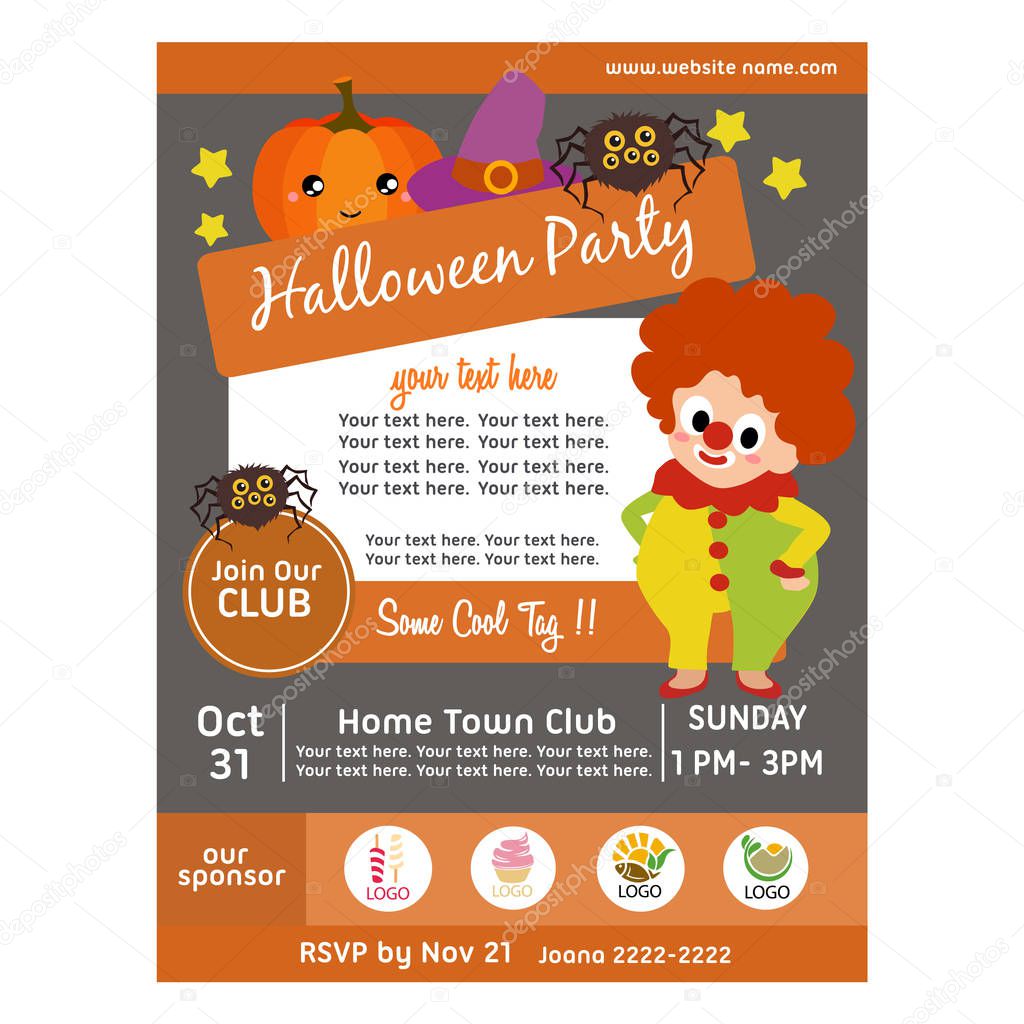 halloween party poster with clown kids