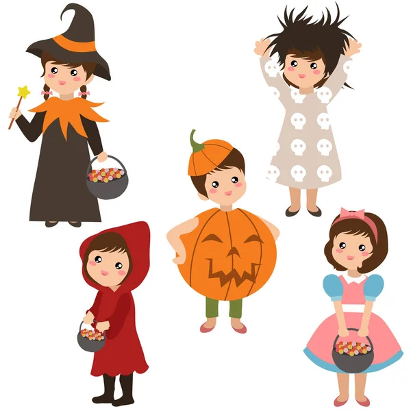 Niños Colección Disfraces Halloween — Vector de stock