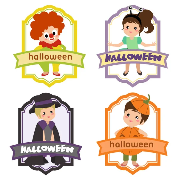 Etiqueta Halloween Con Payaso Traje Niños — Vector de stock