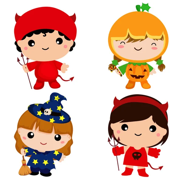 Lindo Niños Halloween Traje Conjunto — Vector de stock
