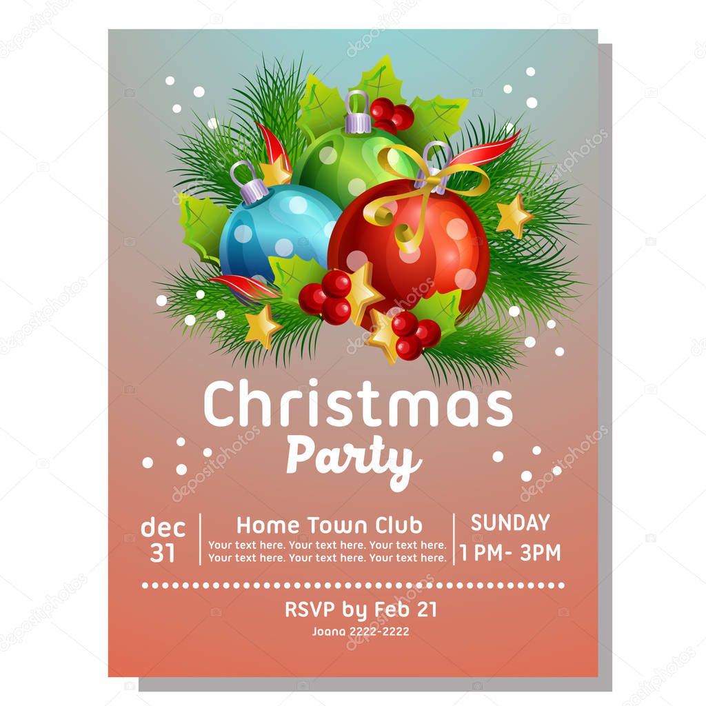 christmas party invitation card with light ball