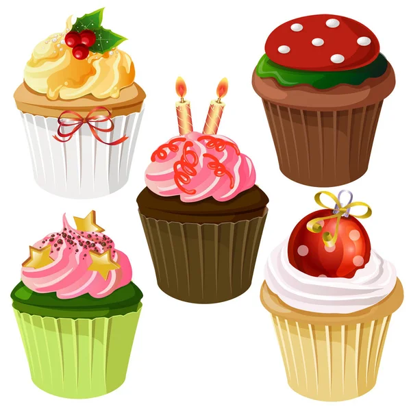 Christmas Cupcakes Icon Set — Stock Vector