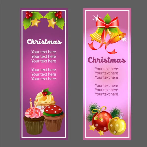 Banner Vertical Navidad Con Panecillo Campana — Vector de stock