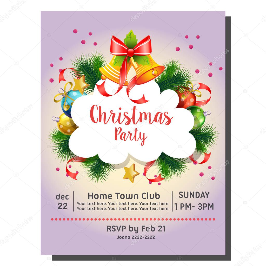 christmas party invitation card with bell and decoration