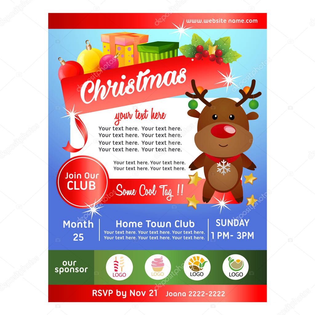 christmas party poster with reindeer present box