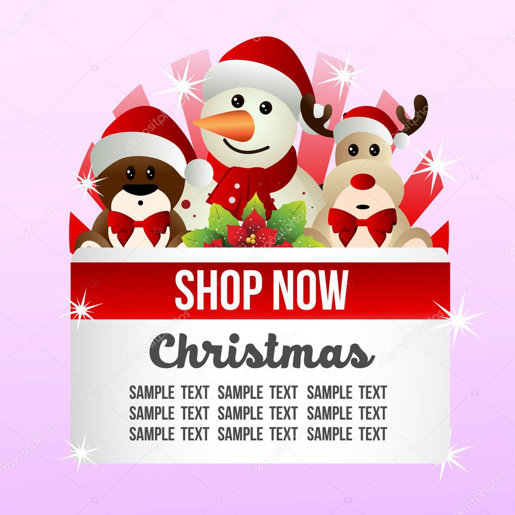 christmas shop theme with snowman and reindeer
