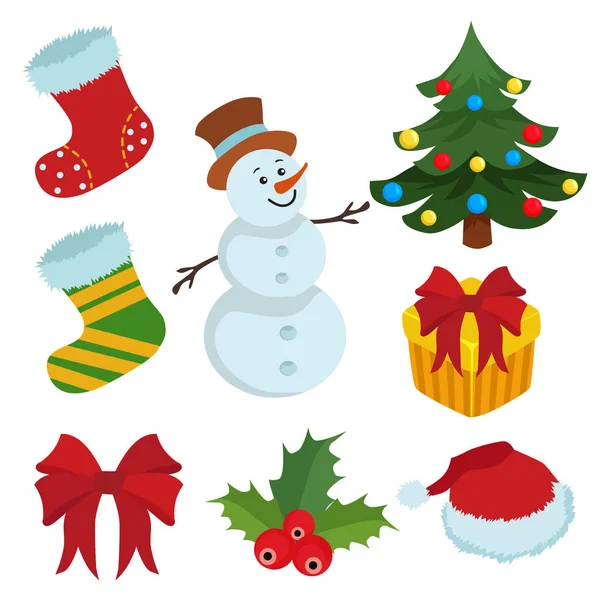 Cartoon Christmas Decorations Flat Style — Stock Vector