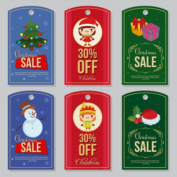 Christmas Collection Tag Set Flat Style — Stock Vector