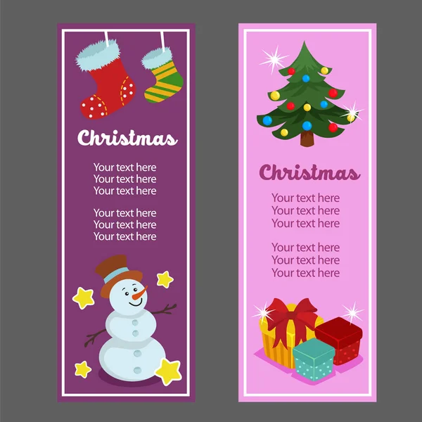 Banner Vertical Navidad Con Muñeco Nieve Árbol Navidad — Vector de stock