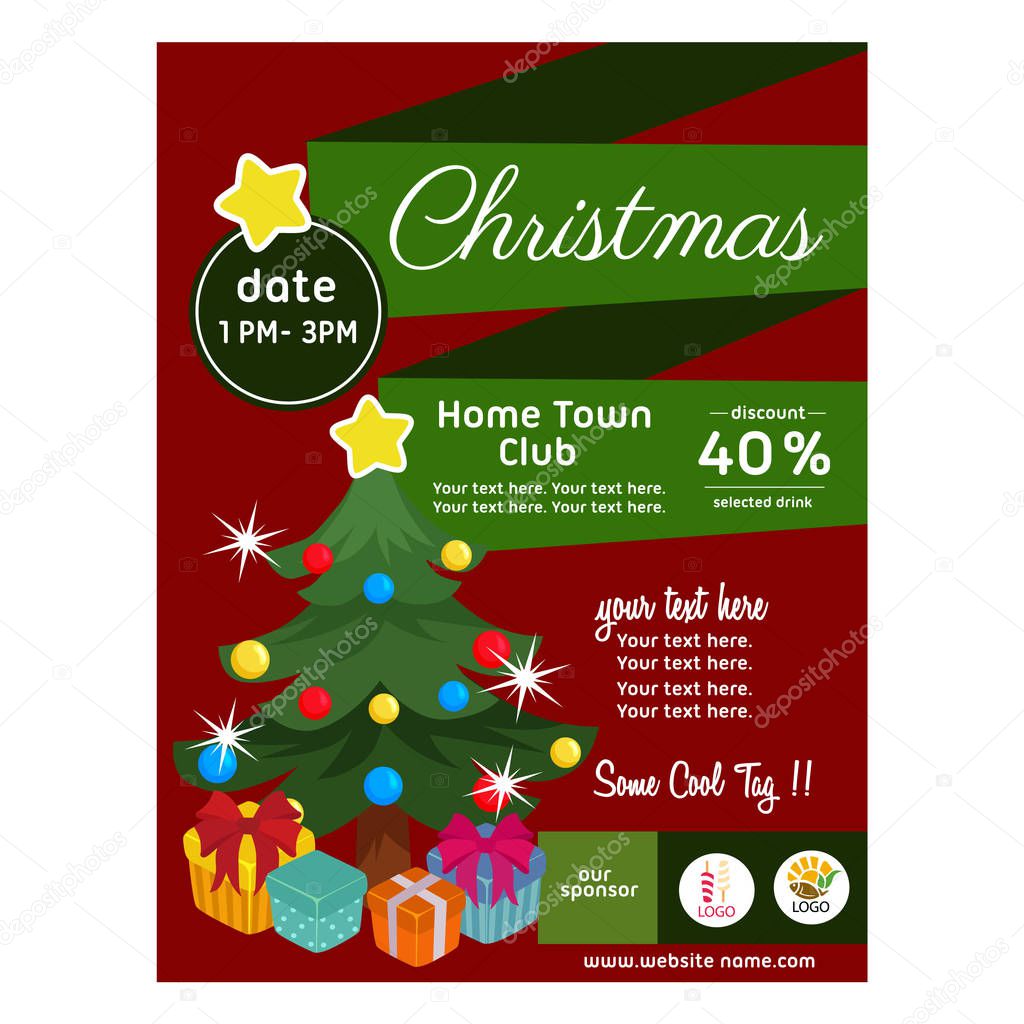 flat style christmas poster with christmas tree