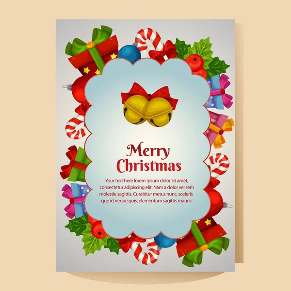 Christmas Poster Poinsettia Cartoon Present Box — Stock Vector